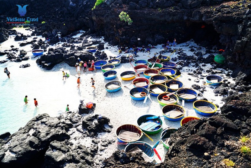 Lặn ngắm san hô bằng thuyền thúng ở đảo Bé